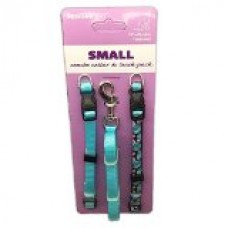 Small Dog Nylon Turquoise Blue Collars and Leash Set 8-14
