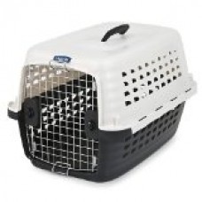 Petmate 41032 Compass Plastic Pets Kennel with Chrome Door, Metallic White/Black