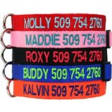 Custom Embroidered Dog Collars - Personalized ID Collars with Pet Name and Phone Number. Adjustable Sizes with Plastic Snap Closure.