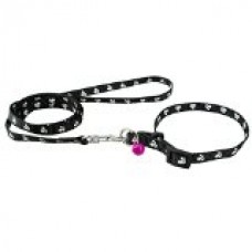 Didog® Nylon Dog Collar & Leash Set with Paw Print Black Size XS