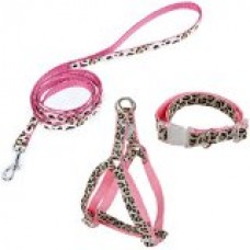 Pawz Road Leopard Pet Leash Collar Harness Set (Pink, M)