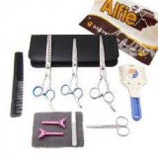 Alfie Pet by Petoga Couture - 10-piece Pet Home Grooming Kit - Curved, Straight, Thinning Shears, Round-Tip Scissors, Razor Comb Trimmer, Travel Case Set