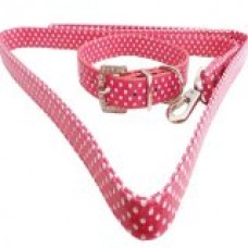 WwWSuppliers Adjustable Princess Crown Bling Polka Dots PU Leather Cute Dog, Puppy Collar & Leash Lead Combo (Large, Pink)