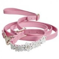 Oscar de la Renta Pink Leather Pet Collar & Leash Set (Small)